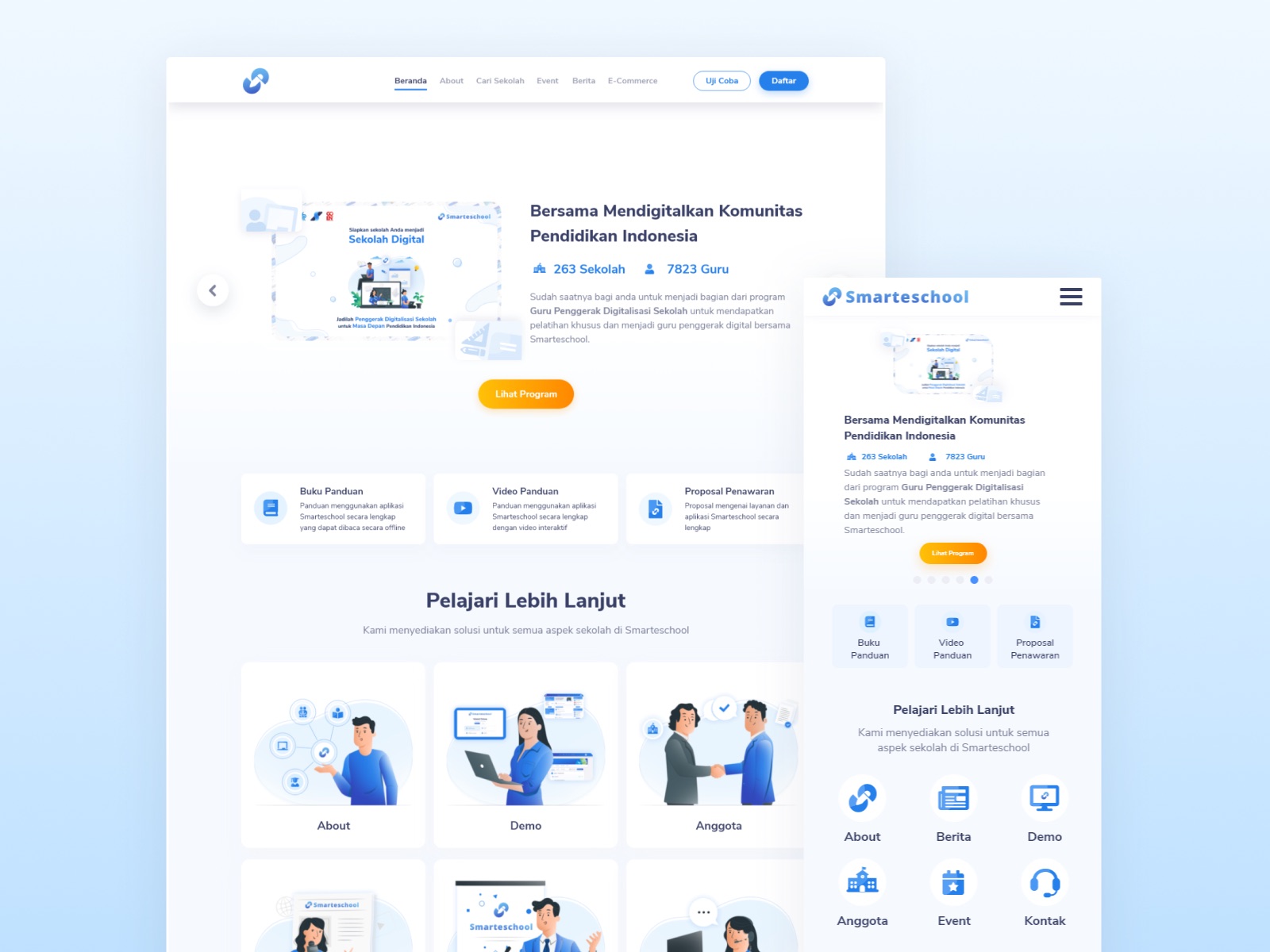 Smarteschool Landing Page interface